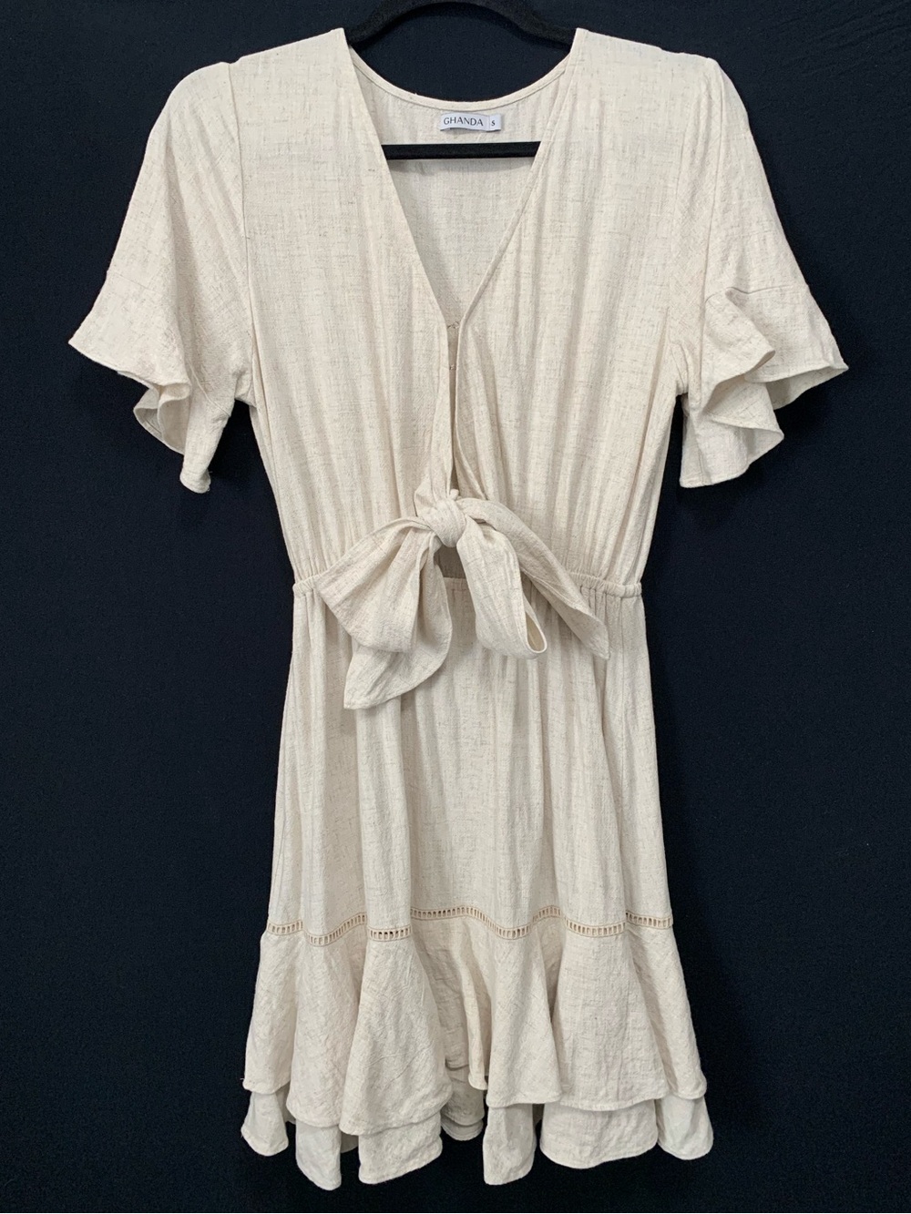 Ghanda Linen Blend Ruffle Detailed Mini Dress